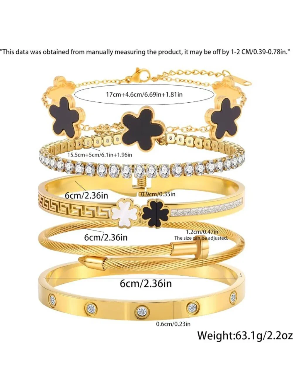 Stackable Silver Bangle Bracelets for Women - Non-Tarnish Clover Charm Gift